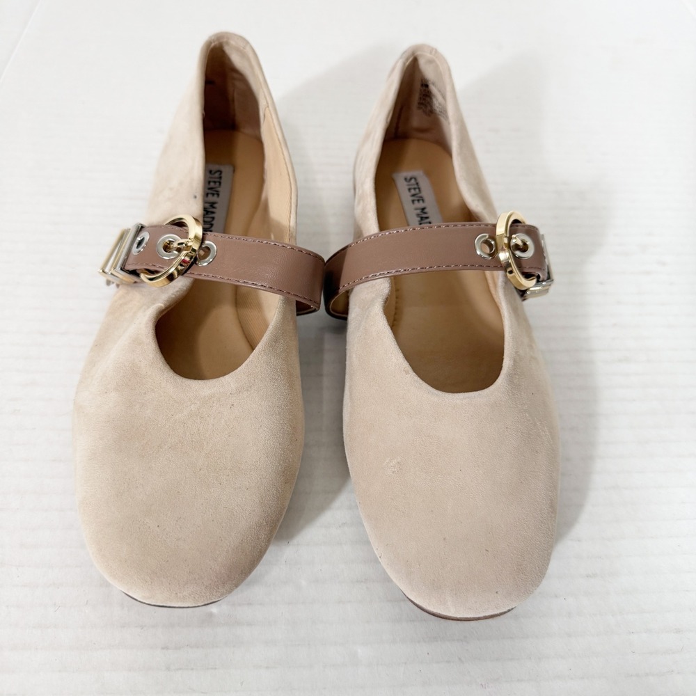 Steve Madden Lucia Suede Beige Mary Jane Buckle Ballet Flats Size 6 - Picture 3 of 7